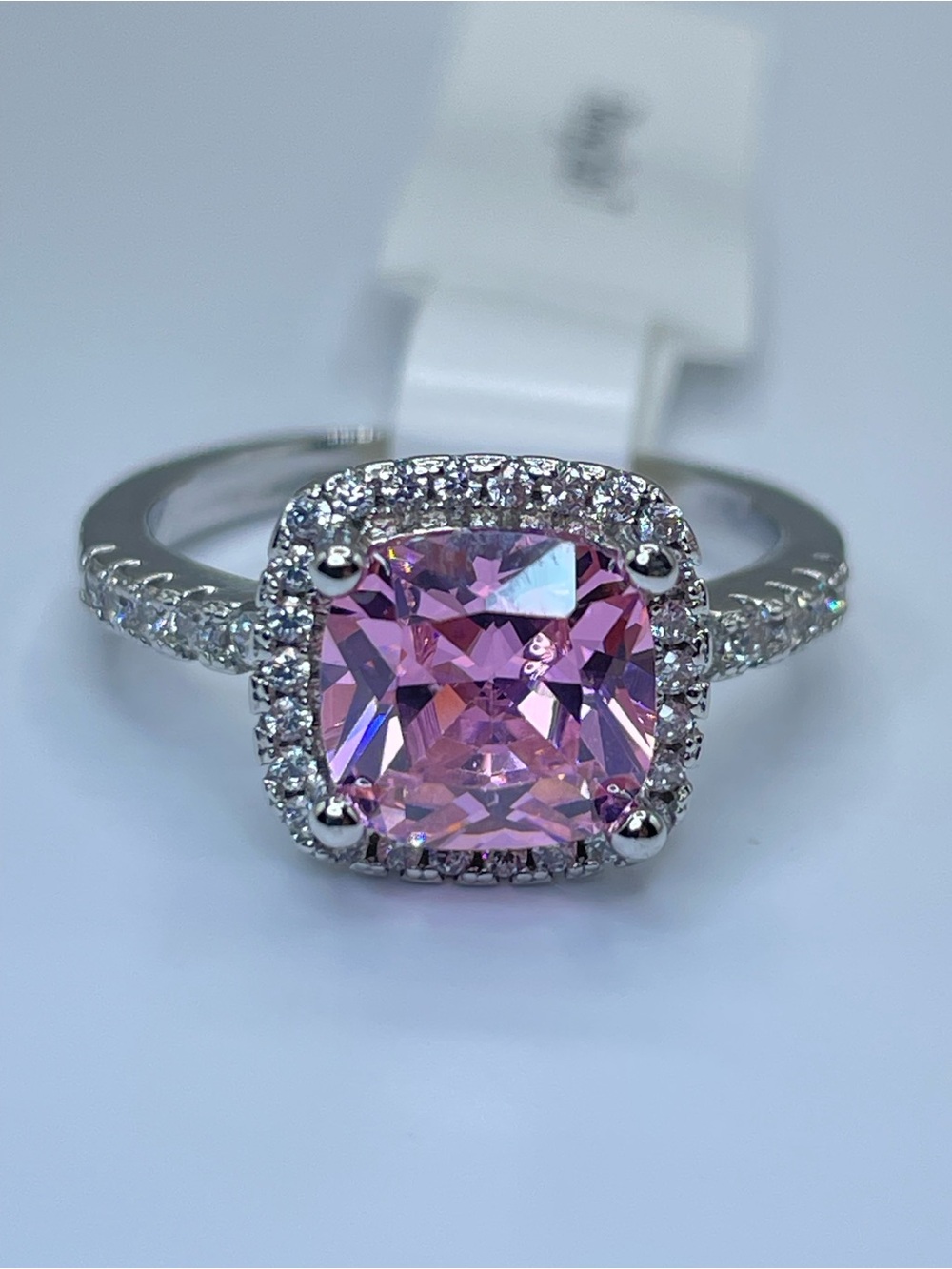 Swarovski Crystal Elements Pink Cushion Cut Crystal Halo Ring Sz 7 Statement